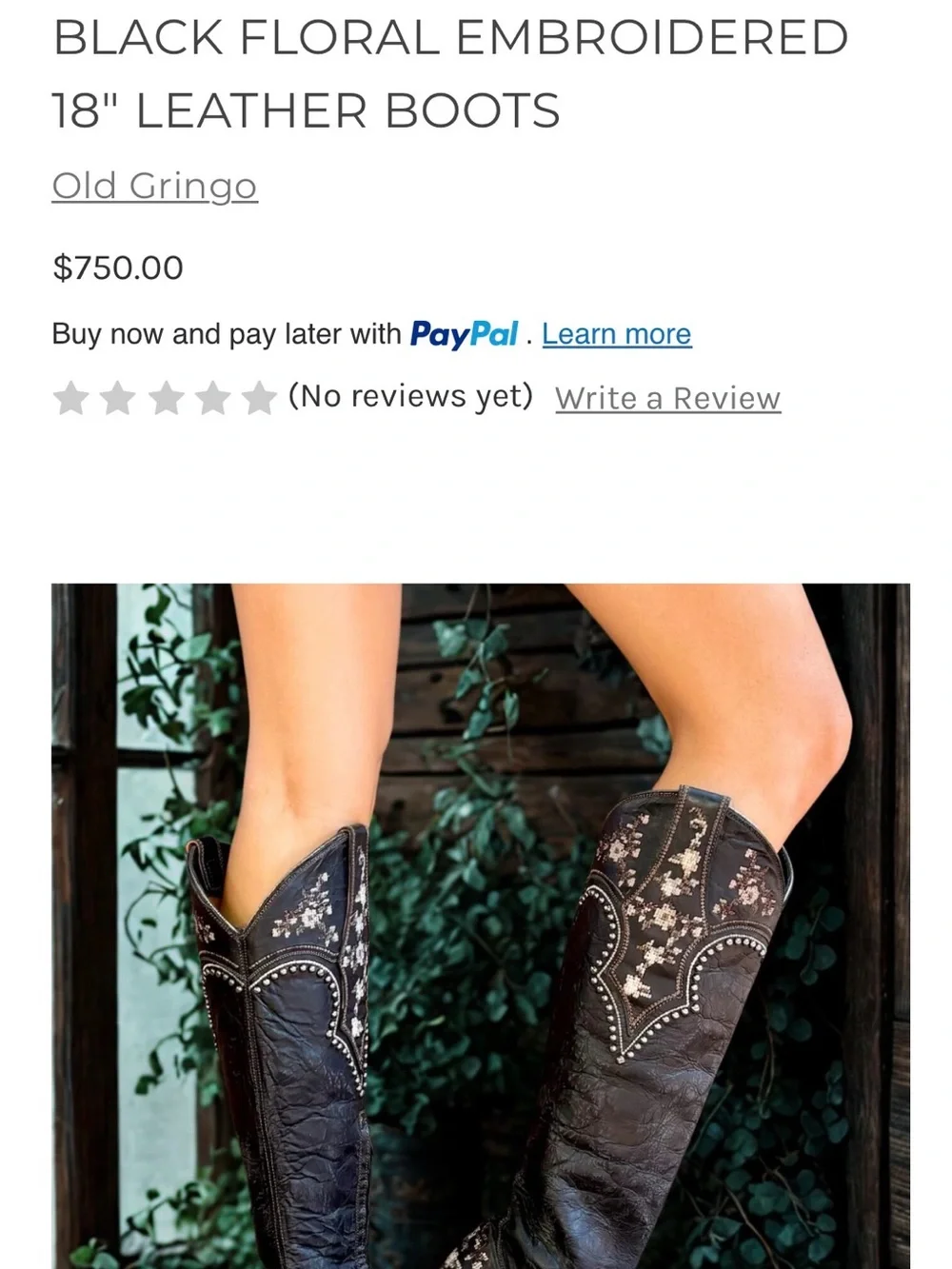 Old Gringo Black Over-the-Knee Embroidered Western Boots